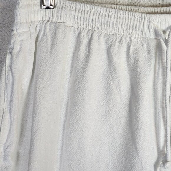 Cottonseed Casual Wear White Drawstring Elastic Waist Wide Leg Crop Pants Size L - Picture 7 of 16